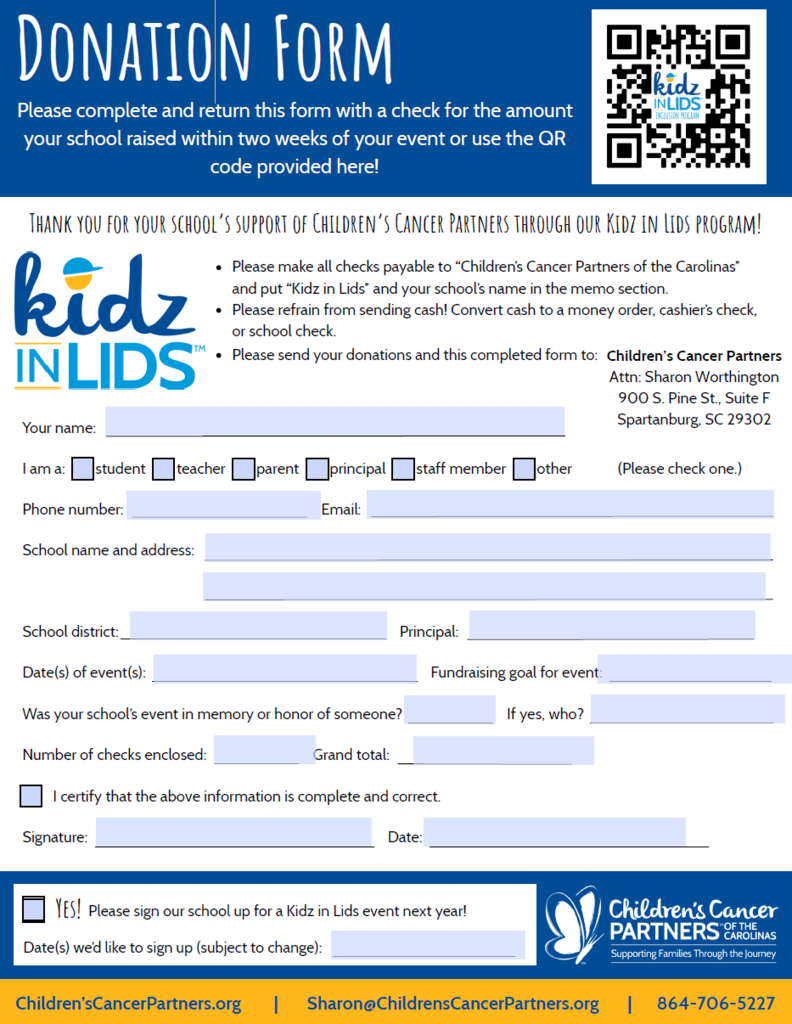 🎩🧢👒 Kidz in Lids Day – Friday, September 18 👒🧢🎩  We’ve had a date change! 🚨 Kidz in Lids Day will now be Friday, September 18 (since Picture Day is on the 19th 📸).  💛 Students & staff can: 👉 Pay $1 to wear a “lid” (hat) for the day 👉 OR pay $5 to wear a “lid” and get a Kidz in Lids bracelet 🎉  All donations go to Children’s Cancer Partners of the Carolinas 💛🎗️ supporting families right here in our community with kids undergoing cancer treatments.  🍦 BONUS: The class with the most participation (or that raises the most funds) could win an ICE CREAM PARTY! 🍨🎉 Friendly competition encouraged! 😎  Let’s put on our lids, show our love, and make a difference together! 💛✨