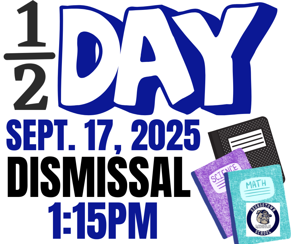 📢✨ Heads up, GMS Families! ✨📢 We’ve got a HALF DAY coming up on Wednesday, Sept. 17, 2025 ⏰ Dismissal will be at 1:15 PM 🚌  Why the early release? 🤔 It’s all about Professional Development 📚✏️ These half-days give our amazing teachers 👩🏽‍🏫👨🏻‍🏫 the chance to grow, learn, and sharpen their skills 💡 so they can keep giving students the very best every day! 🙌💙  Thanks for your support, and don’t forget to mark your calendars 📅✅