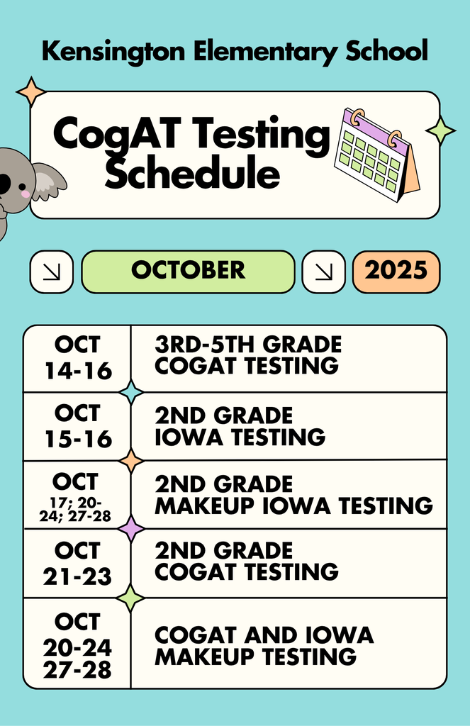 flyer with the CogAT schedule for KES