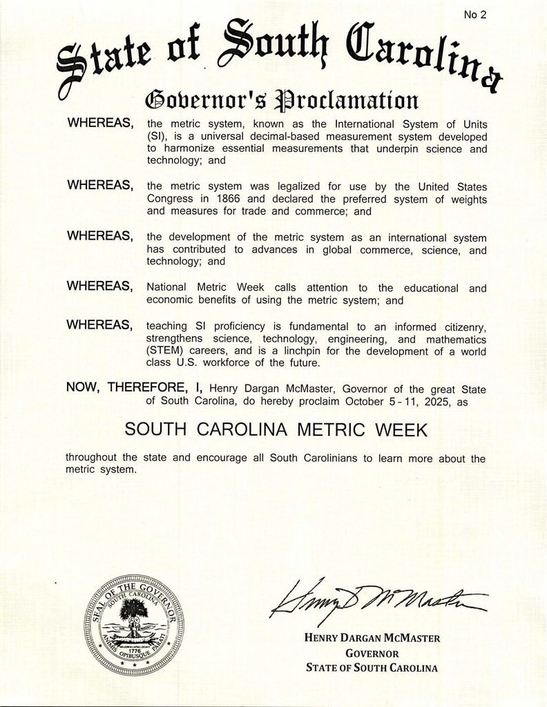 Metric Week Governor's Proclomation