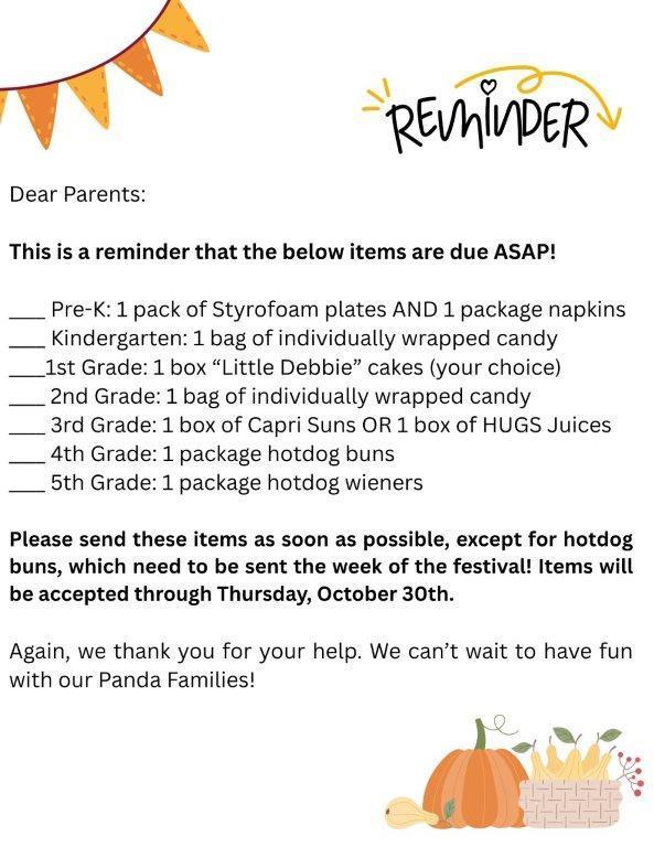 Fall Festival Donations