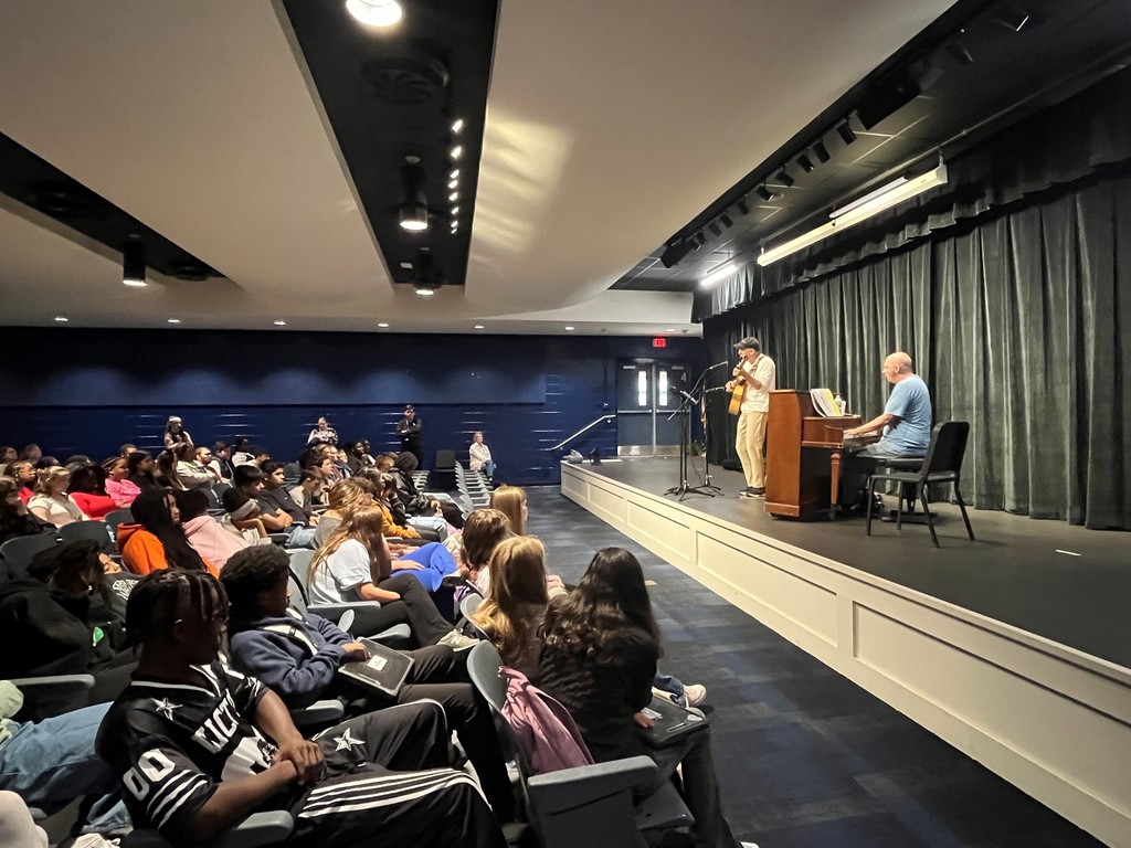 GMS had a huge treat on Thursday the 16th. Steve Leslie came to present a workshop on songwriting and singing to the GMS chorus, band and the GHS chorus and band. He spoke about the process of songwriting and told us he has won a Grammy award for a song he wrote for Ricky Skaggs.He’s also written for George Strait and Darius Rucker. Thank you Pawleys Island Festival of Music and Art for bringing him to our school.