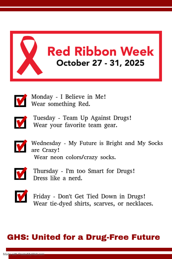 Help us celebrate Red Ribbon Week on October 27-31, 2025. Bulldogs Unit for a Drug-Free Future!