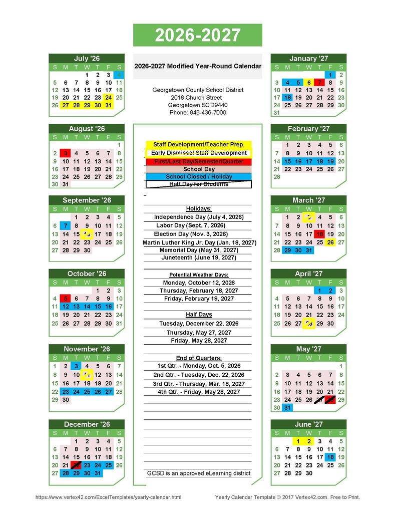 Approved 2026-27 GCSD School Calendar