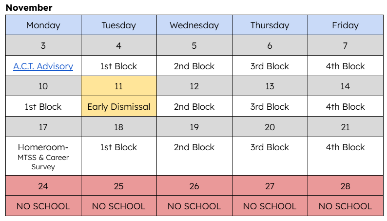 November Tribe Time Schedule