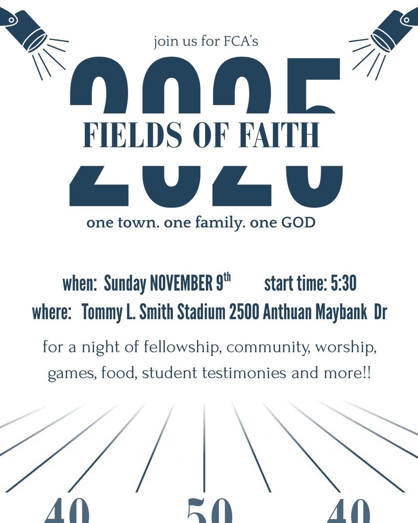  Field of Faith 📅 Date: Saturday, November 9, 2025 🕠 Time: 5:30 PM 📍 Location: 2500 Anthuan Maybank Dr, Georgetown, SC 29440