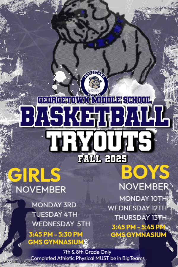 Mon. Nov. 3 - 3:45pm - 5:30 pm Tues. Nov. 4 - 3:45pm - 5:30 pm Wed. Nov. 5 - 3:45 pm - 5:30 pm Boys will be on the following week. Mon. Nov. 10 - 3:45pm - 5:45 pm Tues. Nov. 11 - Not on schedule (Half - Day *Will be an Open Gym Date for students, not a part of tryouts 3:45 5:45pm) Wed. Nov. 12 - 3:45pm - 5:45 pm Thurs. Nov. 13 - 3:45pm - 5:45 pm