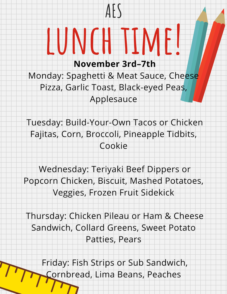 Lunch menu for week of November 3rd