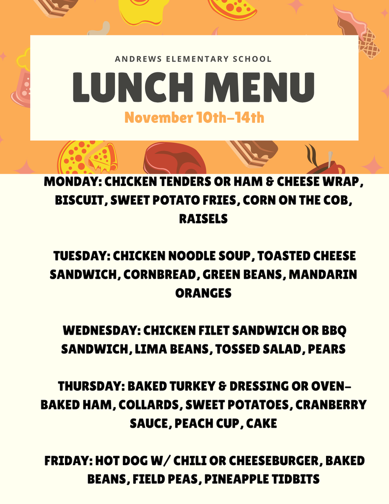 Lunch menu for the week of November 10th