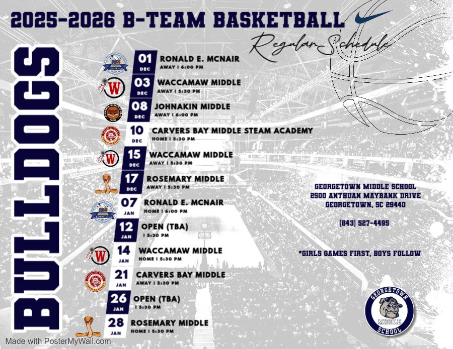 📣 2025 2026 GMS BASKETBALL SCHEDULE 📣 🏀❤️ LETS GET READYYYYY TO BALL OUT ❤️🏀  GMS BULLDOGS ARE YOU READY 😤🔥 We are coming in strong dribbling shooting and grabbing wins all season 💪🏽🏀  Big energy big hustle big dog mentality 🐶💥 Let’s show everybody how the BULLDOGS get it done  Stay tuned games vibes and victories on the way LET’S GO BULLDOGS 🐶🏀❤️✨