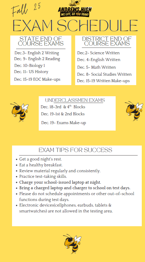 Yellow background with exam information