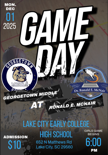 🏀🎉 Game Day Alert Bulldogs 🎉🏀 Welcome back from the break yall! I hope everyone is having a great Monday because tonight we kick off the first B Team basketball game of the 2025 2026 season! 🐾 Lake City vs Bulldogs 🐾 📍 652 N Matthews Rd, Lake City, SC Girls hit the court at 5:30 PM Boys will ball out right after! 🏀🔥 Let’s show up and support our Bulldogs as they unleash the DOG this season! 💙🐶💪 Pack the gym, bring the energy, and let’s start this season off BIG! 🎉👏🏽🏀