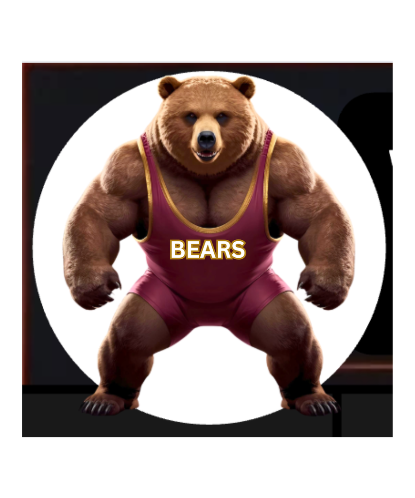 Bear dressed in a wrestling suit.