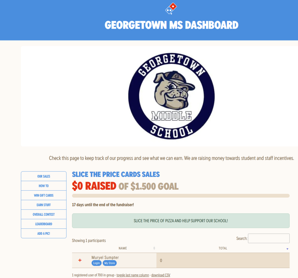 Good morning, Parents & Families! I am excited to announce that today we are starting the Domino’s Pizza Fundraiser. The money raised will go towards student and staff incentives.   Here is a video that will explain everything you need to know about the program! The remaining eight videos should be watched throughout the course of the two weeks: The Slice the Price Card: Fundraising Made Easy - Day 1  Let’s begin by checking out your school’s dashboard: https://dash.dominos.cards/50109 Scroll down to the section “Register to Pick Your Prize” or click here https://register.dominos.cards/50109. Once you register, your child will be able to pick their prize and share their very own store link! Once the fundraiser is complete, they will receive the prize they selected from the highest level they qualify for.   After registering, share your child’s link via email, text, and social media! When a customer clicks on your link, it will take them directly to your child’s store to purchase a card, and we will send the card directly to them. Using your personalized link will ensure your child is given credit for the purchase.   Also, once you register you will have two chances to earn a $50 gift card! The registered student with the most cards sold by 01/18 at 11:59 p.m. EST will win a $50 Gift Card (when our group sells at least 100 cards online).  For questions, please call the hotline number: 866-252-6103   Thank you for participating and supporting our school! 