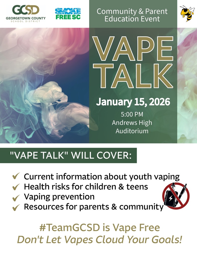 Vape Talk Parent and Community Education Event January 15, 2026 at 5:00pm  at Andrews High School