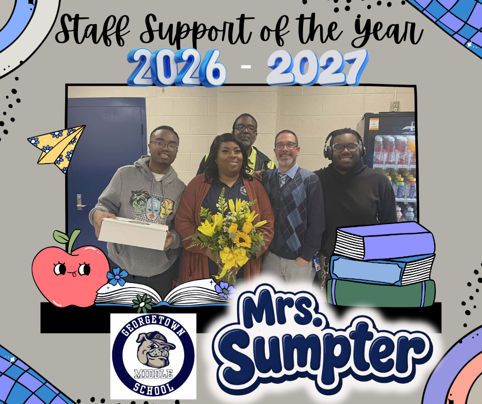 Okay… before I post this, just know it’s a little weird making a post about myself 😅 But let’s just say it together…  BBBIIIIGGGGG BLLLUUUEEE YYOOOUUUU KNOOWWWWWW 💙🐾  Everything I do at GMS is real and comes from the heart. I truly care about our students like they are my own, and if I can support them in a positive way, I will always do my best to do so.  That’s all I’m gonna say 🫶🏽 Thank you to my peers for choosing me again as Staff of the Year 2026–2027. This means more than you know.  Love always, Mrs. Muryel Sumpter 💙✨
