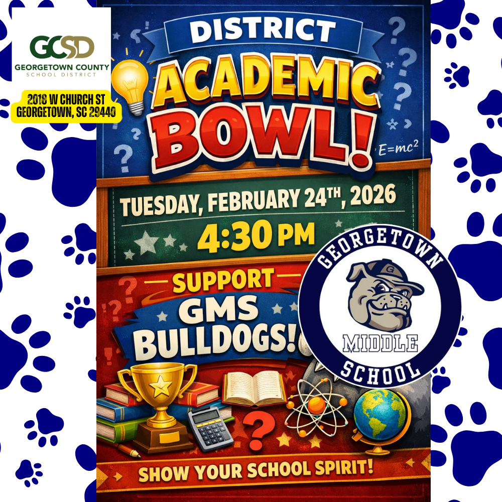 📚🏆 It’s Academic Bowl time!!! 🏆📚 Join us in cheering on our AMAZING GMS Academic Team as they represent BIG BLUE in the District Academic Bowl on Tuesday, February 24th at 4:30 PM! 💙💛 These Bulldogs have been studying, practicing, and preparing to compete with excellence — now it’s time for us to SHOW UP and SHOW OUT with that GMS spirit! 🐾🔥 Let’s fill the room with encouragement and let them hear us loud and proud!