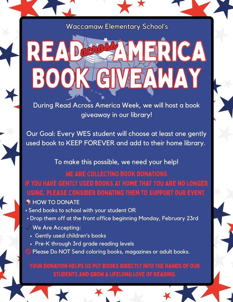 WES Book Giveaway: Collecting PK-3rd grade books starting Feb 23 to give to every student.