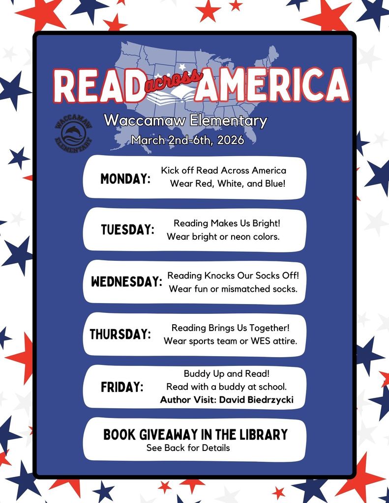 WES Read Across America Week dress-up days, March 2–6, 2026.