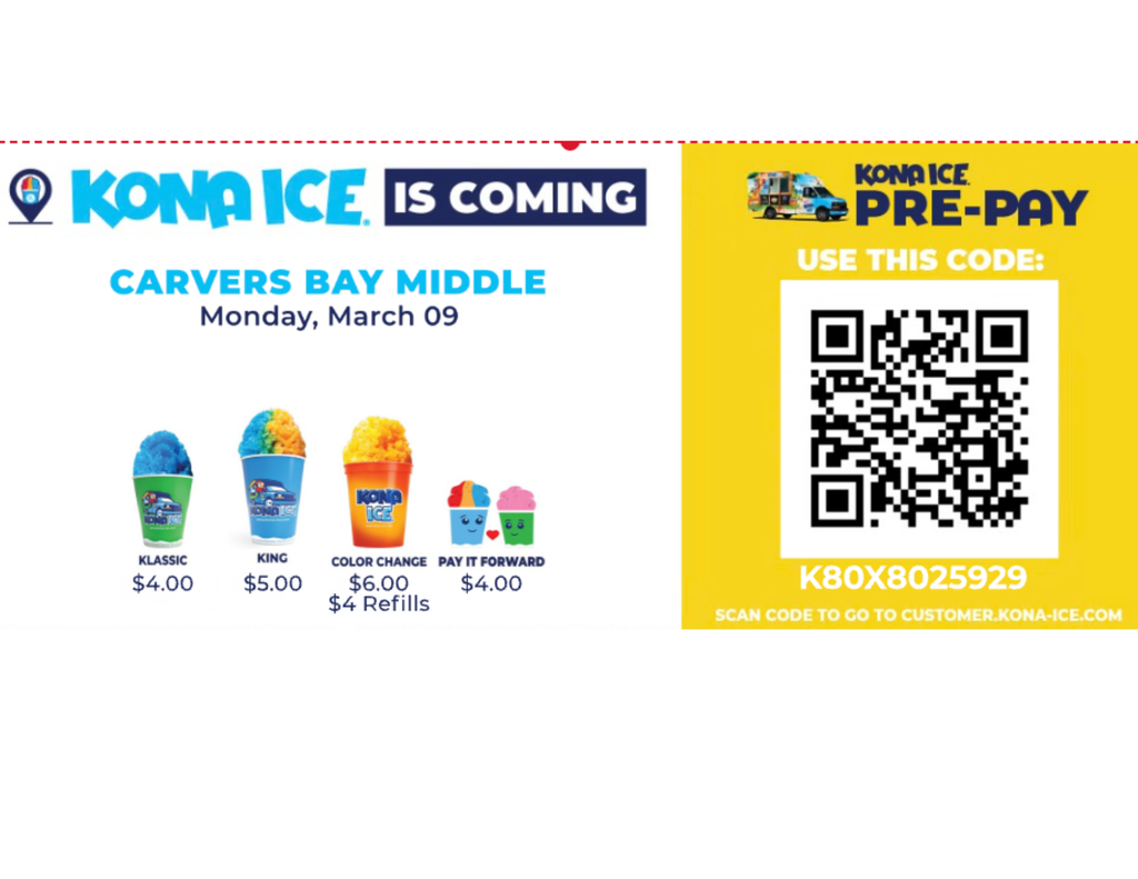 The pre-pay code for Kona Ice.