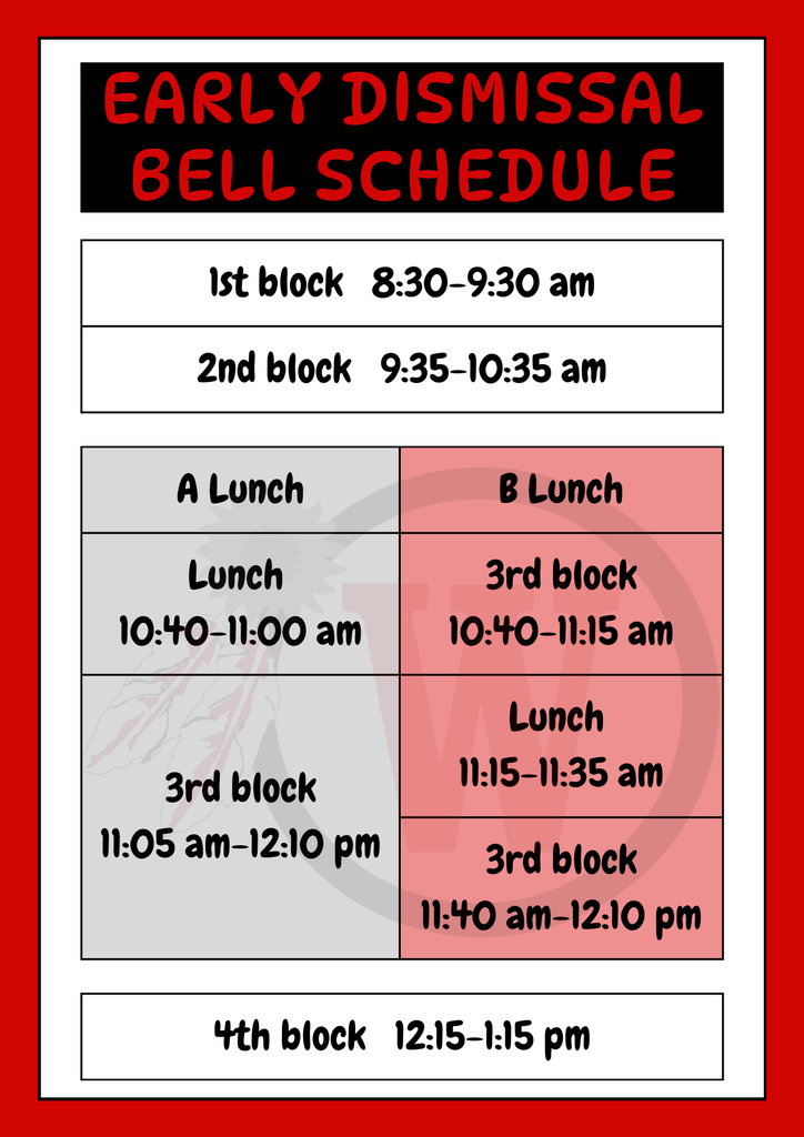 early dismissal bell schedule graphic