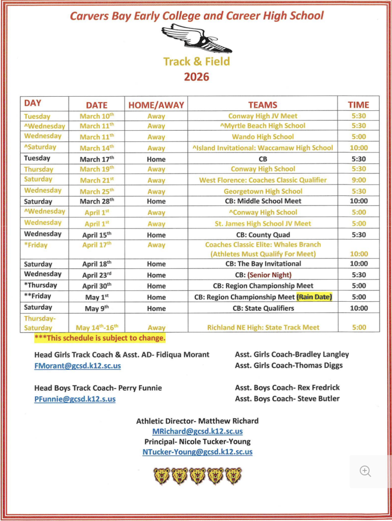 Track and Field schedule for 2026!