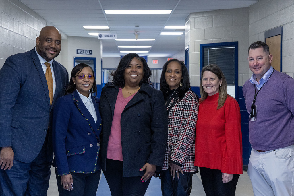 Georgetown Middle School - Muryel Sumpter (third from left) pictured with District and school administration