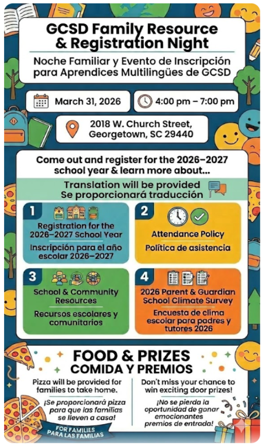 GCSD Family Resource & Registration Night - Tuesday, March 31 from 4-7pm at the JB Beck Administration & Education Center