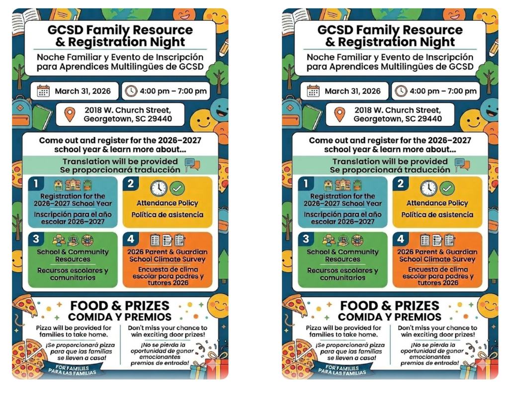 GCSD Family Resource & Registration Night - Tuesday, March 31, 2026- from 4:00pm to 7:00pm- GCSD Building on Church Street