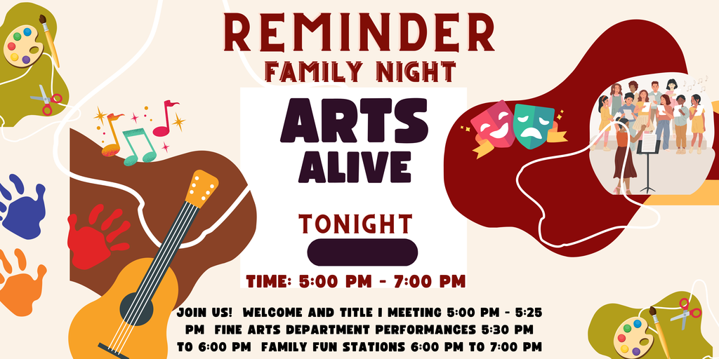Family Night & Arts Alive reminder flyer.