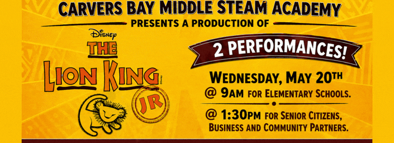 Disney's Lion King  Jr performance flyer date and times.
