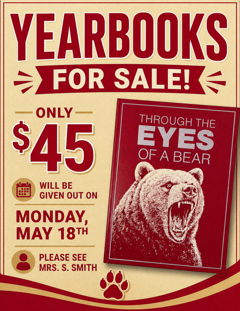 Yearbooks for sale flyer. They  are  $45 apiece.