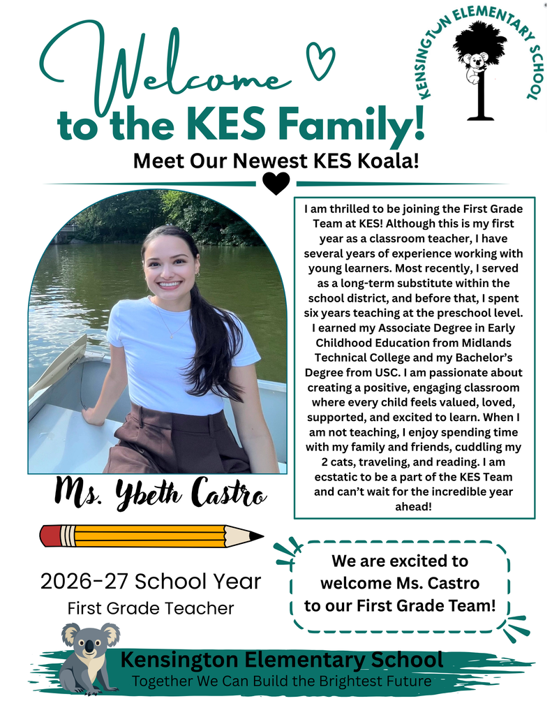 Flyer welcoming Ybeth Castro as a new 1st grade teacher on our staff.