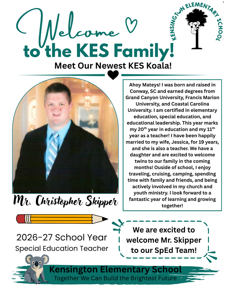 Flyer to Welcome new staff member, Mr. Christopher Skipper to our SpEd Team.