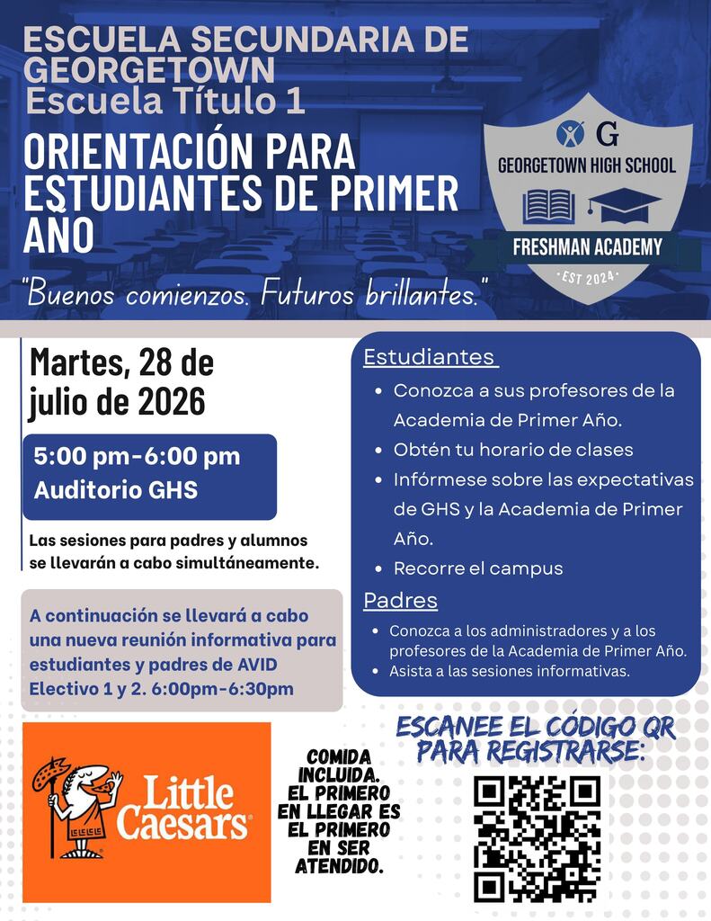 GHS Freshman First Orientation - Tuesday, July 28, 2026 - 5:00 - 6:00 pm