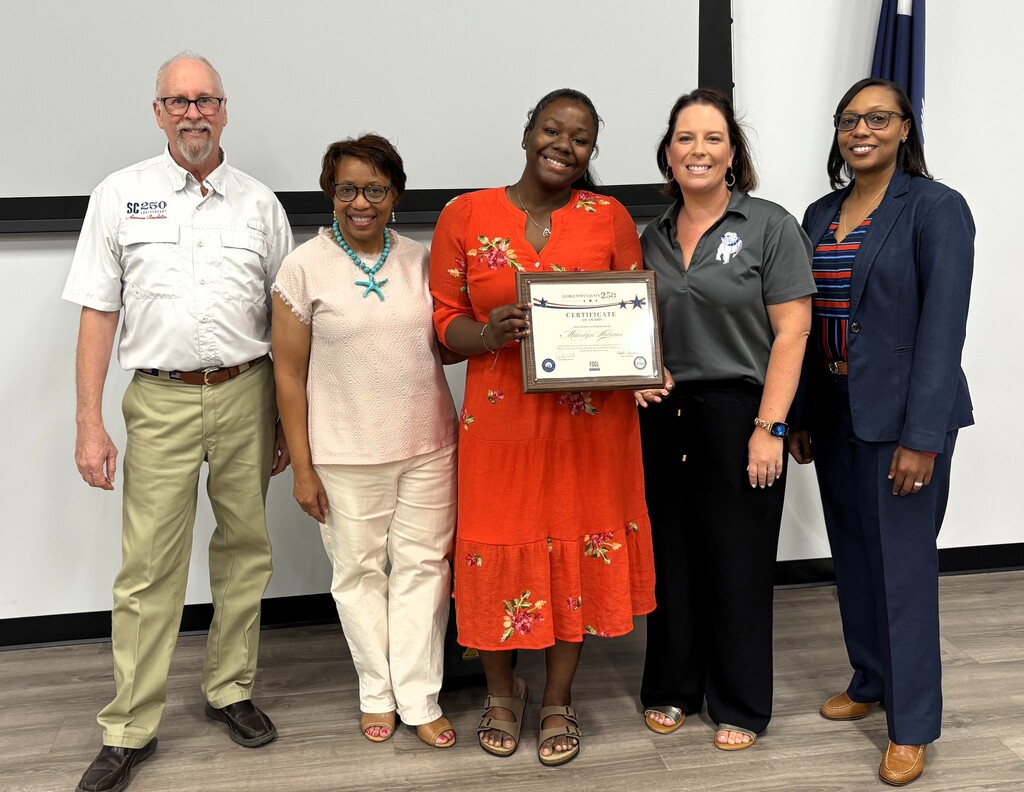 We are incredibly proud of our students who were recognized in the Georgetown County Friends of the Georgetown Library Time Capsule Essay Contest, celebrating our nation's 250th Anniversary! A special congratulations to Mikalyn Holmes for earning 1st Place with her outstanding essay! We also want to recognize Cindy Vazquez Manzo and Bevin Grant for their exceptional work and for being honored in this year's contest. #BulldogPride #GHSBulldogs #GeorgetownLibrary #FriendsoftheLibrary