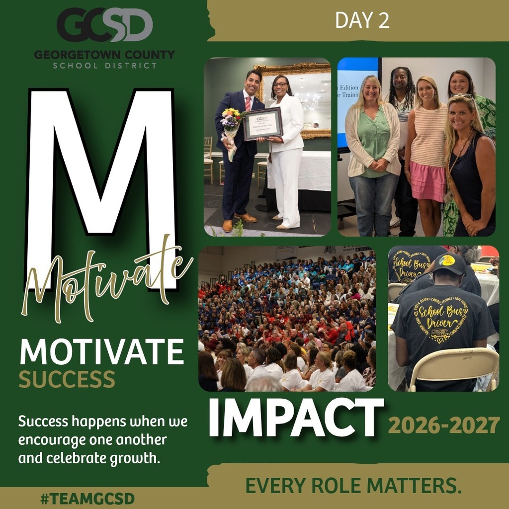 M for Motivate with pictures of staff from GCSD.
