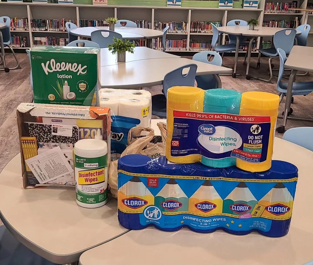 Donated supplies from karate world sitting on a table