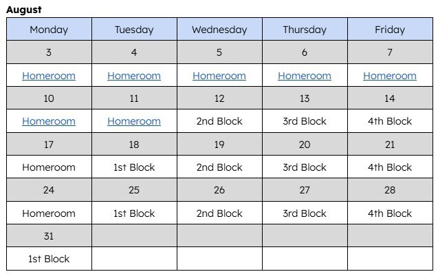 Tribe Time Schedule August