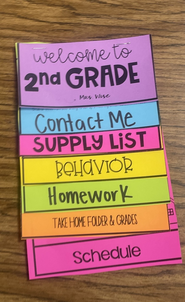Colorful second-grade classroom information flipbook.