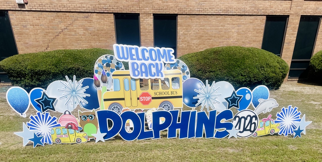 Colorful “Welcome Back Dolphins” outdoor display.