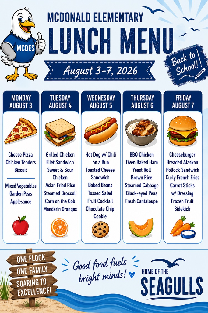 lunch menu for Aug 3-7