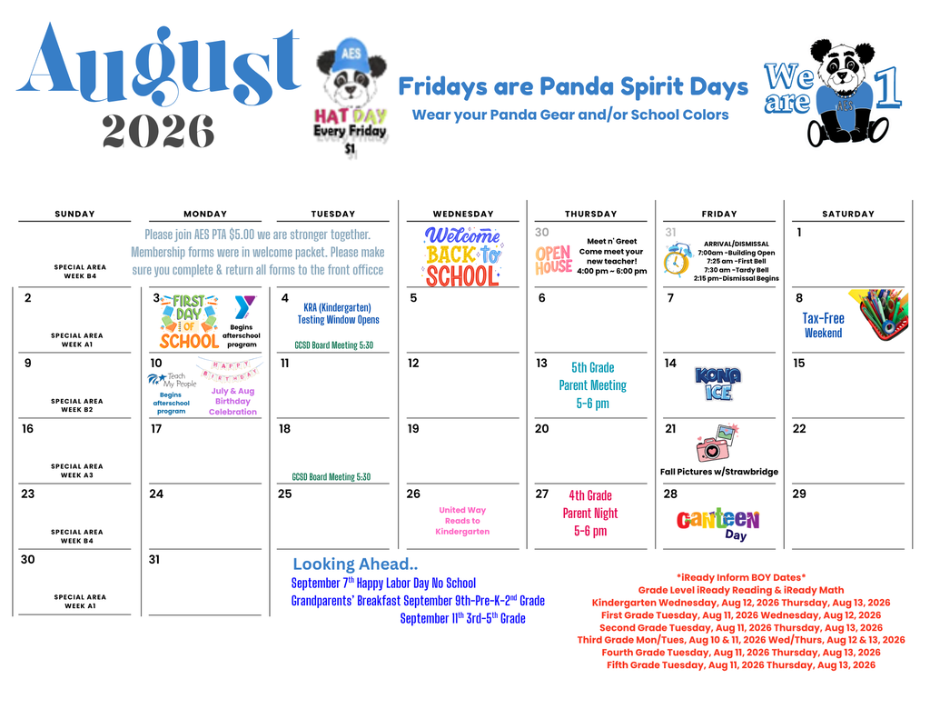 Calendar of events