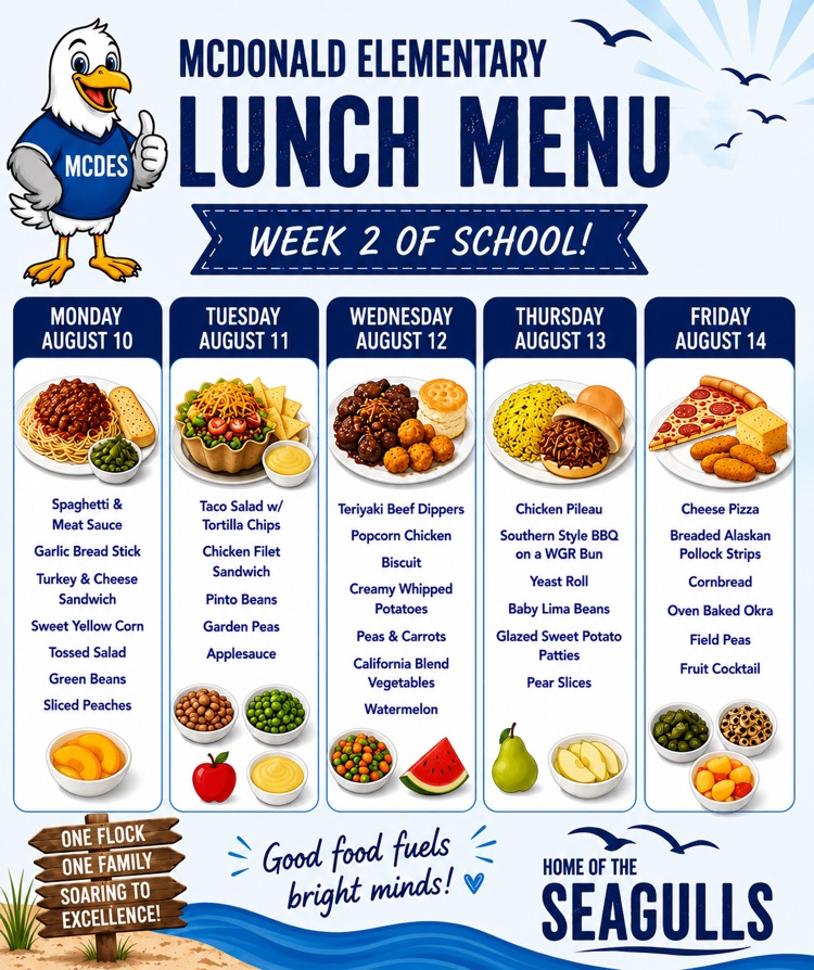 Lunch Menu for week of August 10-14 