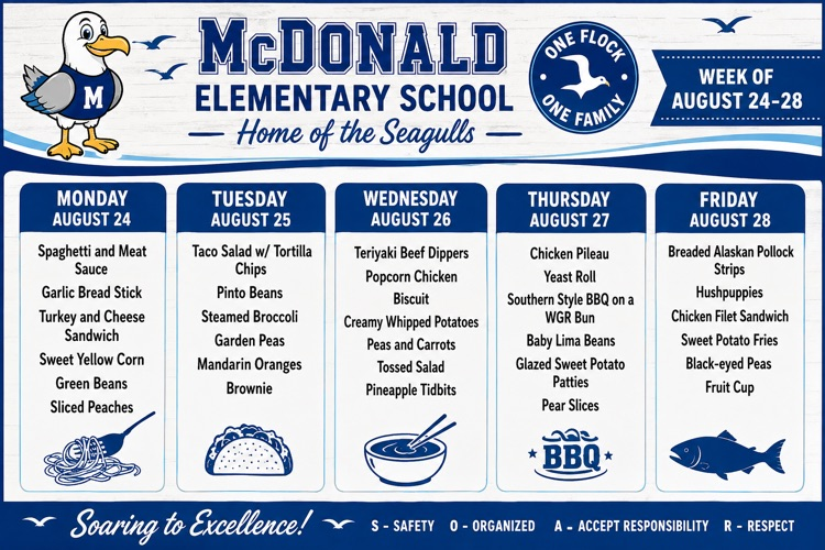 Lunch Menu for August 24-28