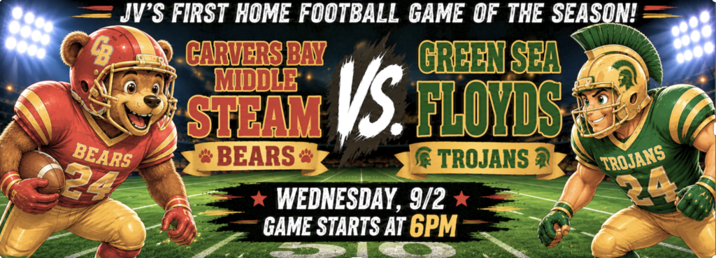 First home football game of the season. Carvers Bay against Green Sea Floyds. Tonight at 6pm