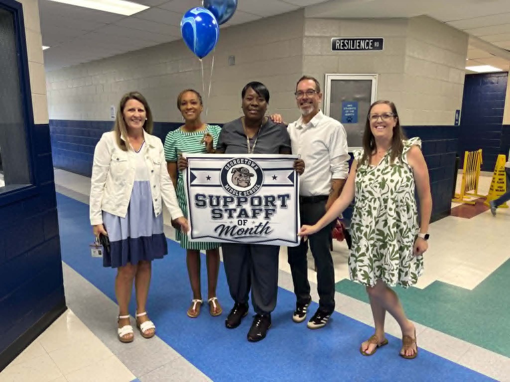 💙🐾 BIG BLUE IS CELEBRATING EXCELLENCE! 🐾💙 Join us in congratulating our August 2026 Employees of the Month! 🎉👏🏽 🌟 Support Staff of the Month: Mrs. Linda Kinlaw 💙 🌟 Teacher of the Month: Mrs. Elizabeth Harrington 📚🍎 We are grateful for the dedication, hard work, and heart you bring to Georgetown Middle School each day. Your commitment to our students and school community does not go unnoticed! Congratulations, Mrs. Kinlaw & Mrs. Harrington! 🎉💙 You are both truly deserving of this recognition! 🐾 BIG BLUE — YOU KNOW! 🐾