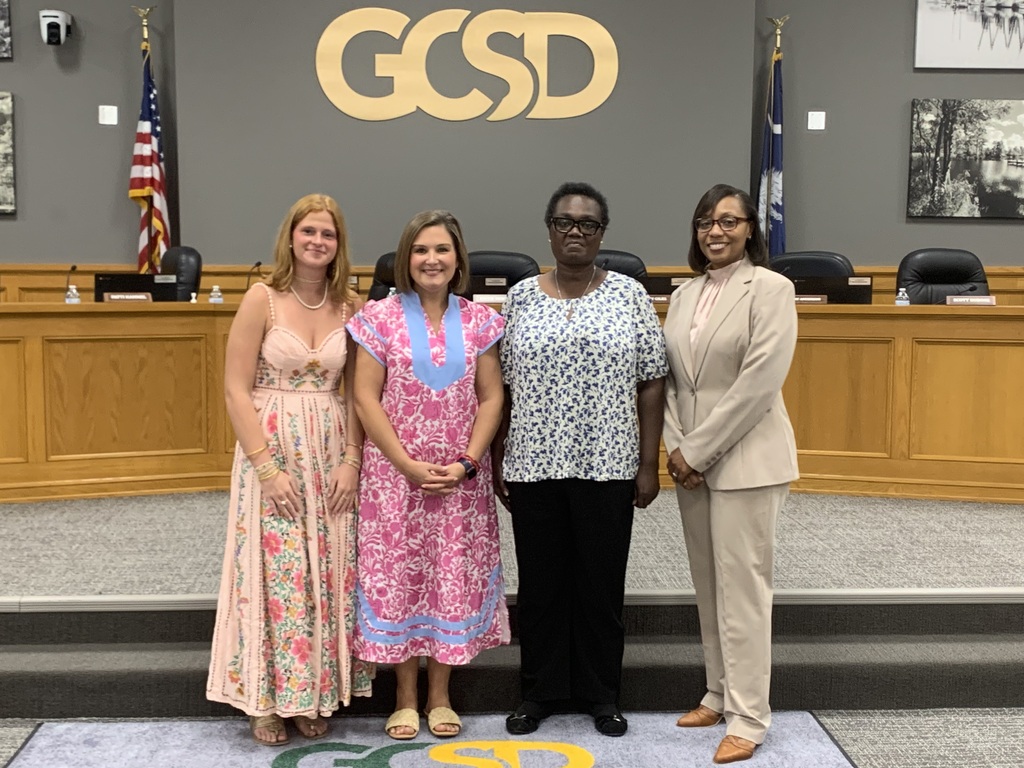 September #TeamGCSD IMAPCT Award recipients with Superintendent Giles - Jessica Hammel (far left), Meredith Marsh, Annette Ingram, and Dr. Bethany A. Giles