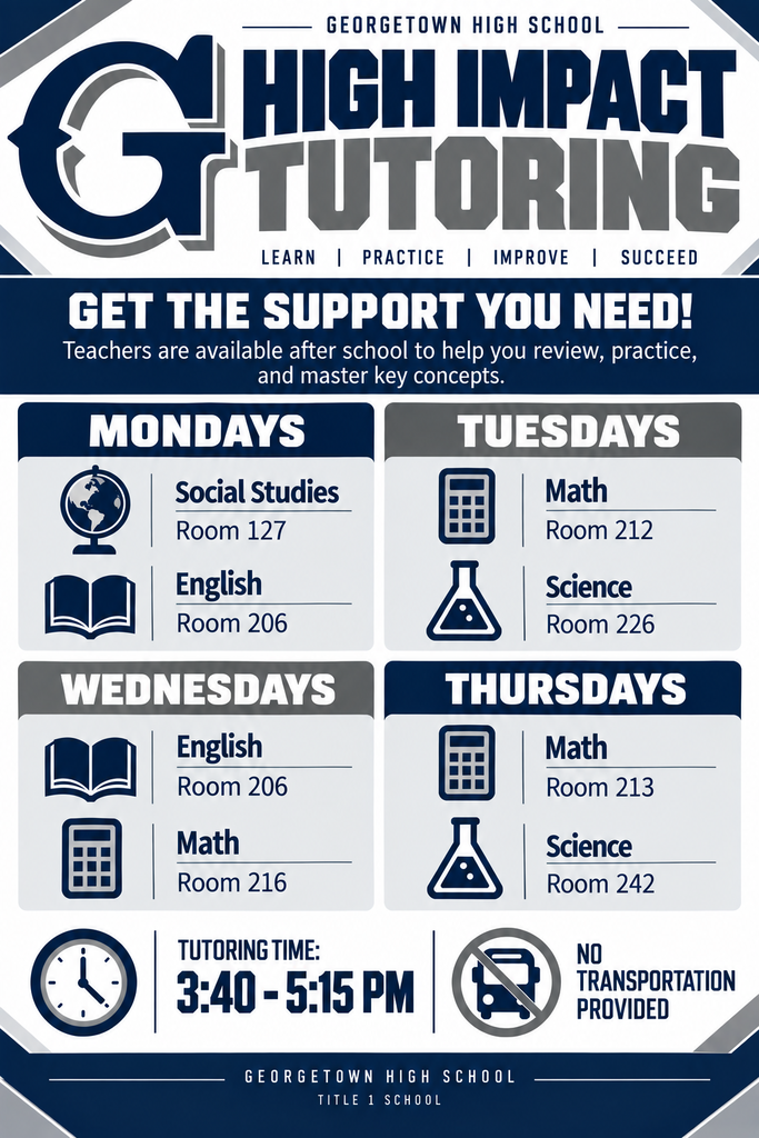 High Impact Tutoring starts on Tuesday, September 8. Transportation is NOT provided.  