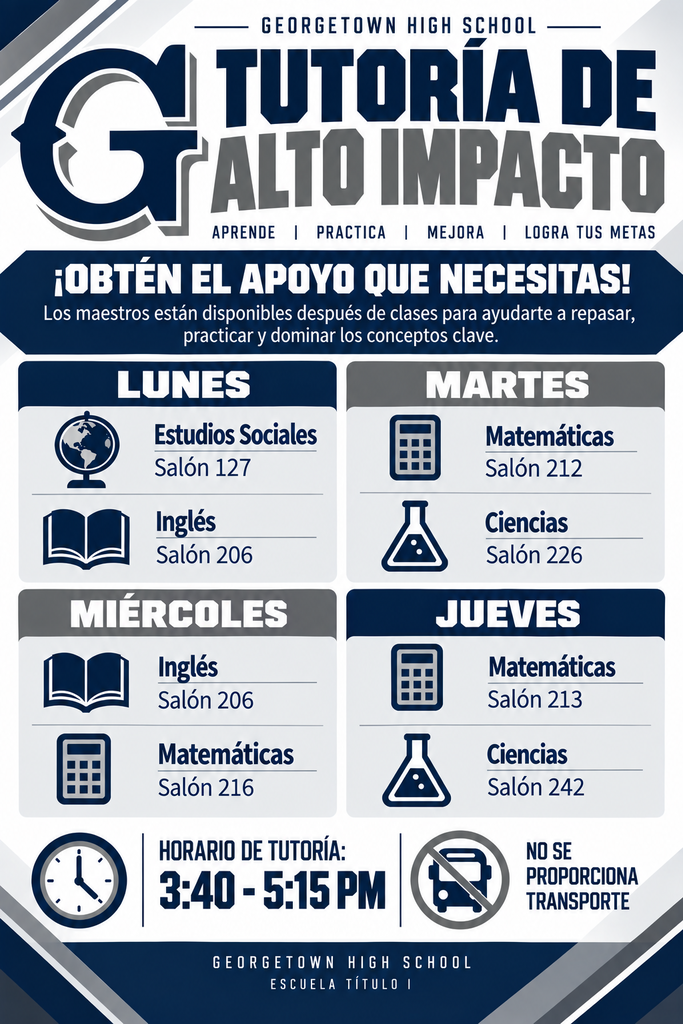High Impact Tutoring starts on Tuesday, September 8. Transportation is NOT provided.  
